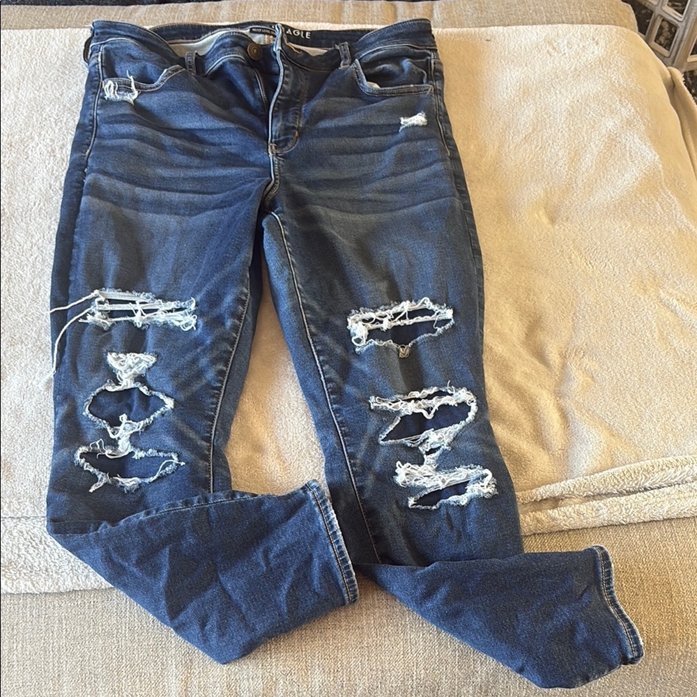 American Eagle Outfitters Blue Skinny Distressed Jeans